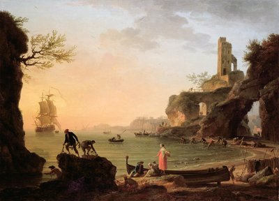 Tramonto, Pescatori che Tirano le Reti, 1760 da Claude Joseph Vernet